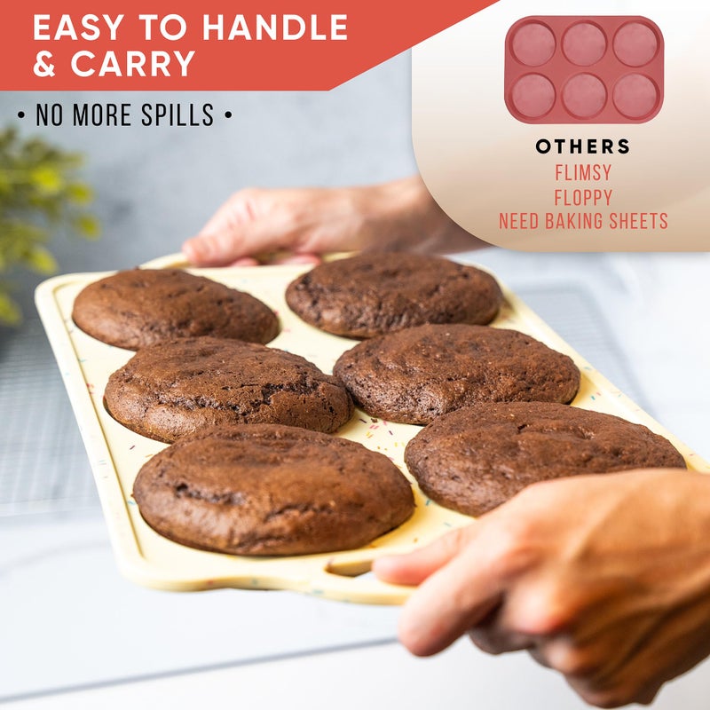 BAKE BOSS Jumbo Top Silicone Muffin Pans for Baking, 4 Inch Silicone Jumbo Muffin Pan 6 Cup, Egg Pan for Baking English muffins, Whoopie Pies, Corn Bread Bites, Confetti Muffin Top Pans Non Stick - Image 3