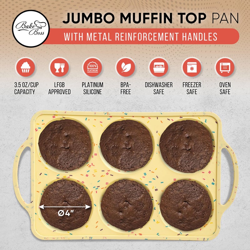 BAKE BOSS Jumbo Top Silicone Muffin Pans for Baking, 4 Inch Silicone Jumbo Muffin Pan 6 Cup, Egg Pan for Baking English muffins, Whoopie Pies, Corn Bread Bites, Confetti Muffin Top Pans Non Stick - Image 2