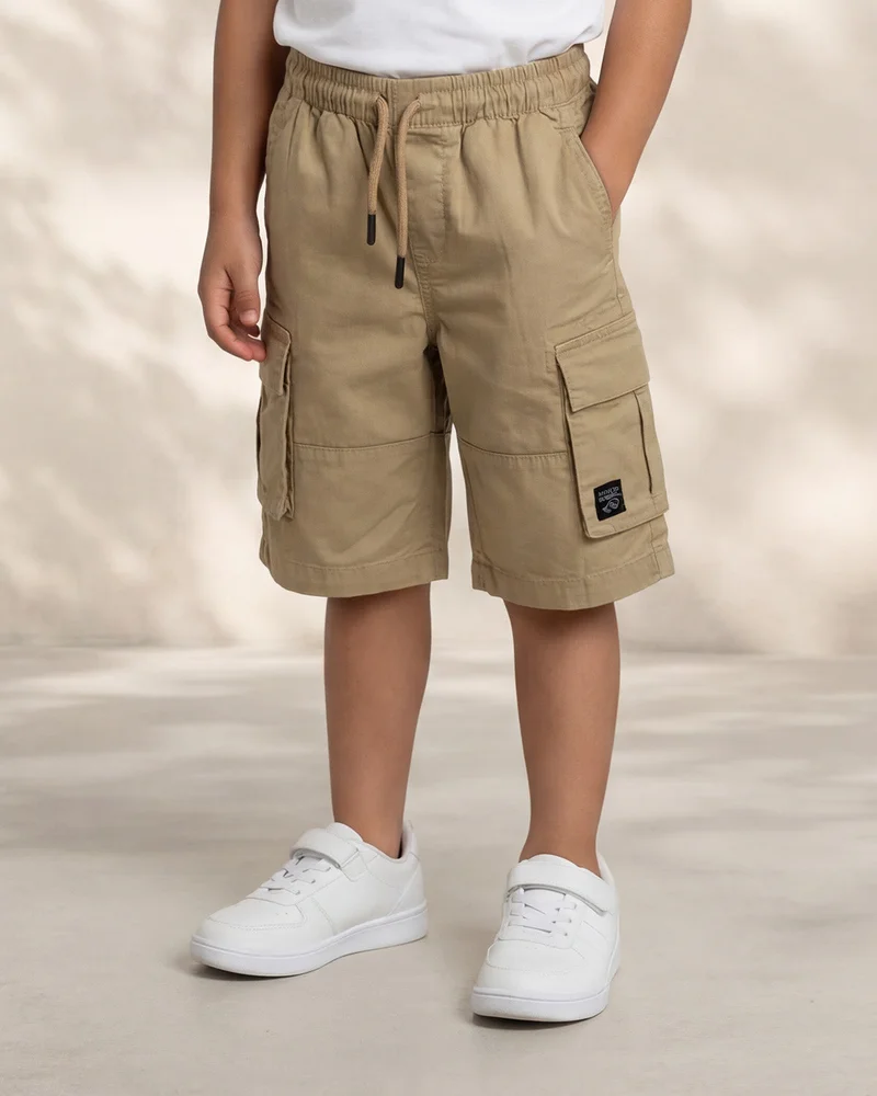 Redtag Boys Tan Cargo Pocket Pullon Shorts