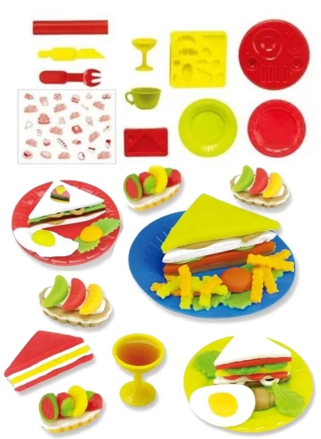 Toast molding toy for making toast, sandwiches, croissants, eggs, pickles, vegetables and fruits. High-quality clay features mixable colors to create many new colors  - Image 1