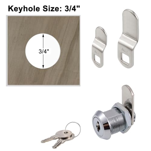 WOOCH Cabinet Cam Lock 58 Inch Keyed Alike Cam Locks Secure File Drawer Door Mailbox Tool Box Dresser RV Cylinder Replacement Lock Hardware Fits on 12 Max Panel Thickness 4 Pack Chrome Finish - Image 3
