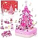 spring flower SpringFlower Christmas Tree Building Block Set Rotating Music Box Christmas Tree for Boys Girls Adults Xmas Gifts Decorations for Kids Adults Teens Pink 594 PCS - Image 2