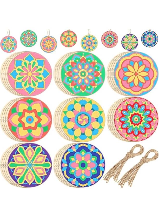 Arabest 40 Pcs Unfinished Wood Mandala to Paint Wooden Mandala Painting Crafts Art Slices for Adult to Relax Painting DIY Crafts Ornament Wedding Home Decorations, 4 Inch(Classic) - Image 1