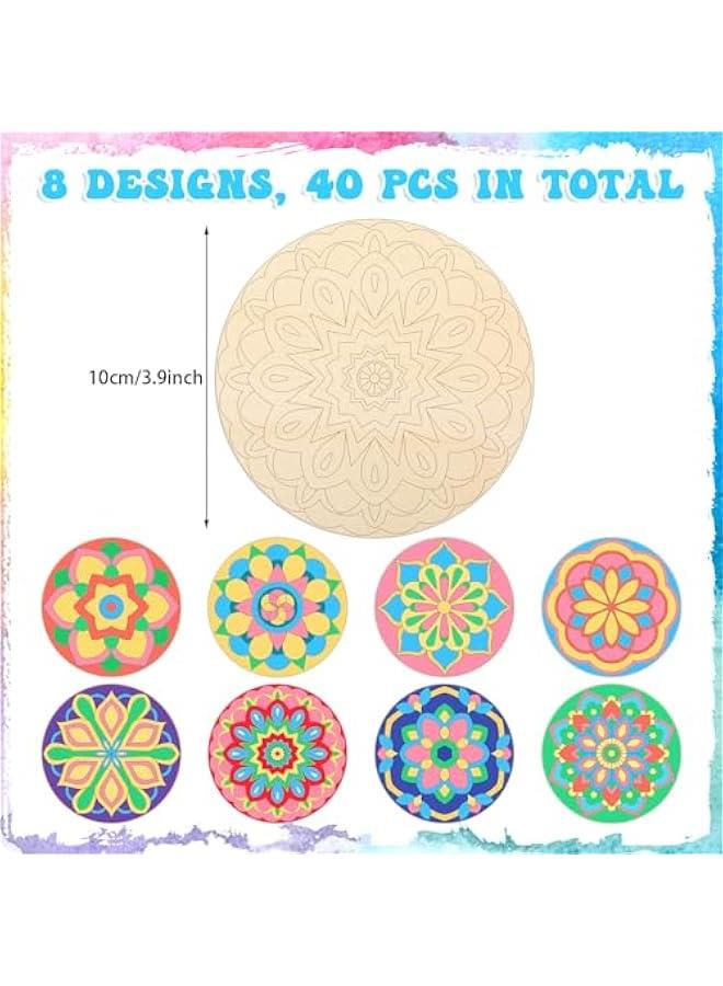 Arabest 40 Pcs Unfinished Wood Mandala to Paint Wooden Mandala Painting Crafts Art Slices for Adult to Relax Painting DIY Crafts Ornament Wedding Home Decorations, 4 Inch(Classic) - Image 2