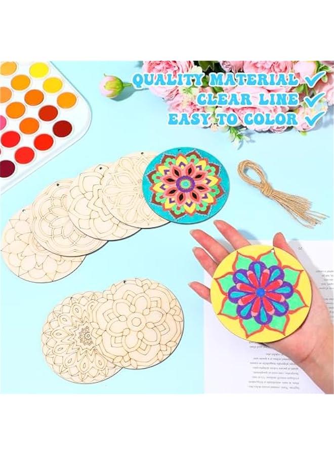 Arabest 40 Pcs Unfinished Wood Mandala to Paint Wooden Mandala Painting Crafts Art Slices for Adult to Relax Painting DIY Crafts Ornament Wedding Home Decorations, 4 Inch(Classic) - Image 3