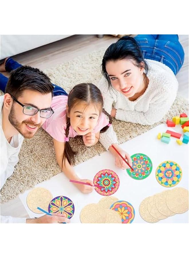 Arabest 40 Pcs Unfinished Wood Mandala to Paint Wooden Mandala Painting Crafts Art Slices for Adult to Relax Painting DIY Crafts Ornament Wedding Home Decorations, 4 Inch(Classic) - Image 4