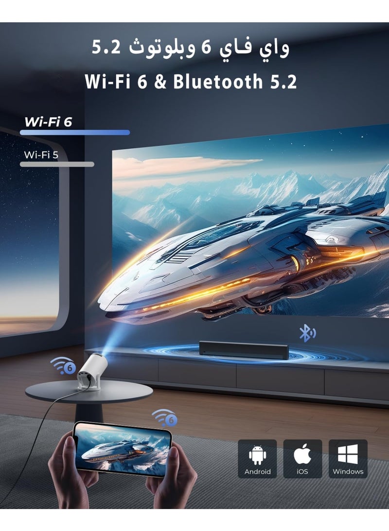 اتش اس New Upgraded HY300 Pro+ Mini Projector with WiFi and Bluetooth Built in Apps, Smart Portable Projector with 180° Rotation, Auto Keystone, Support 4K, Compatible with HDMI/USB/TV Stick/phone/Laptop - Image 4