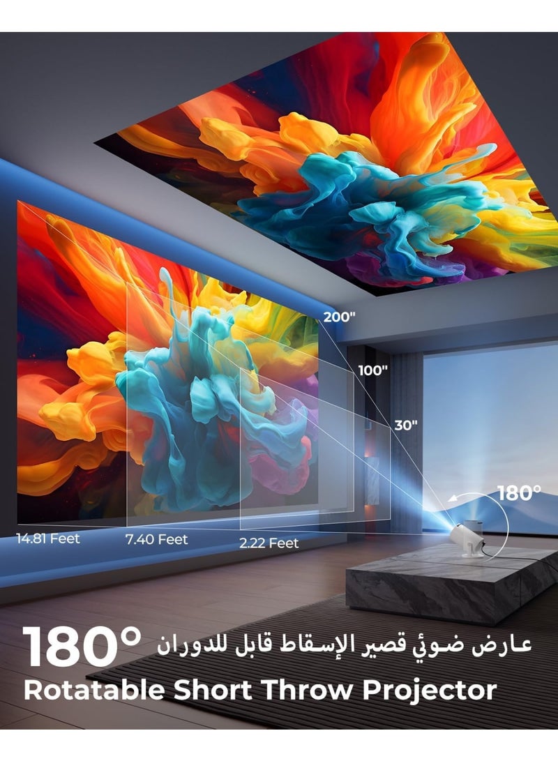 اتش اس New Upgraded HY300 Pro+ Mini Projector with WiFi and Bluetooth Built in Apps, Smart Portable Projector with 180° Rotation, Auto Keystone, Support 4K, Compatible with HDMI/USB/TV Stick/phone/Laptop - Image 2