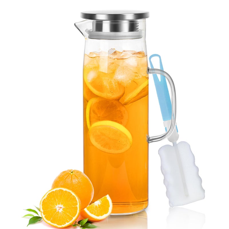 Joeyan 15L Glass Water Jug with Lid Fridge Door Water Jugs Glass Pitcher Water Carafe for Hot and Cold Drinks Juice Jug with Cleaning Brush