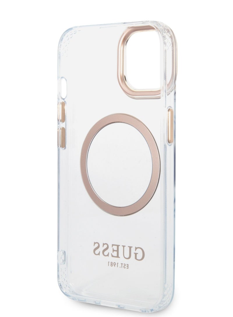 GUESS iPhone 14 Plus Case MagSafe Compatibility Transparent Outline Back Cover / Bumper and Scratch Protection / Slim Profile / Easy Snap-On - Gold - Image 5