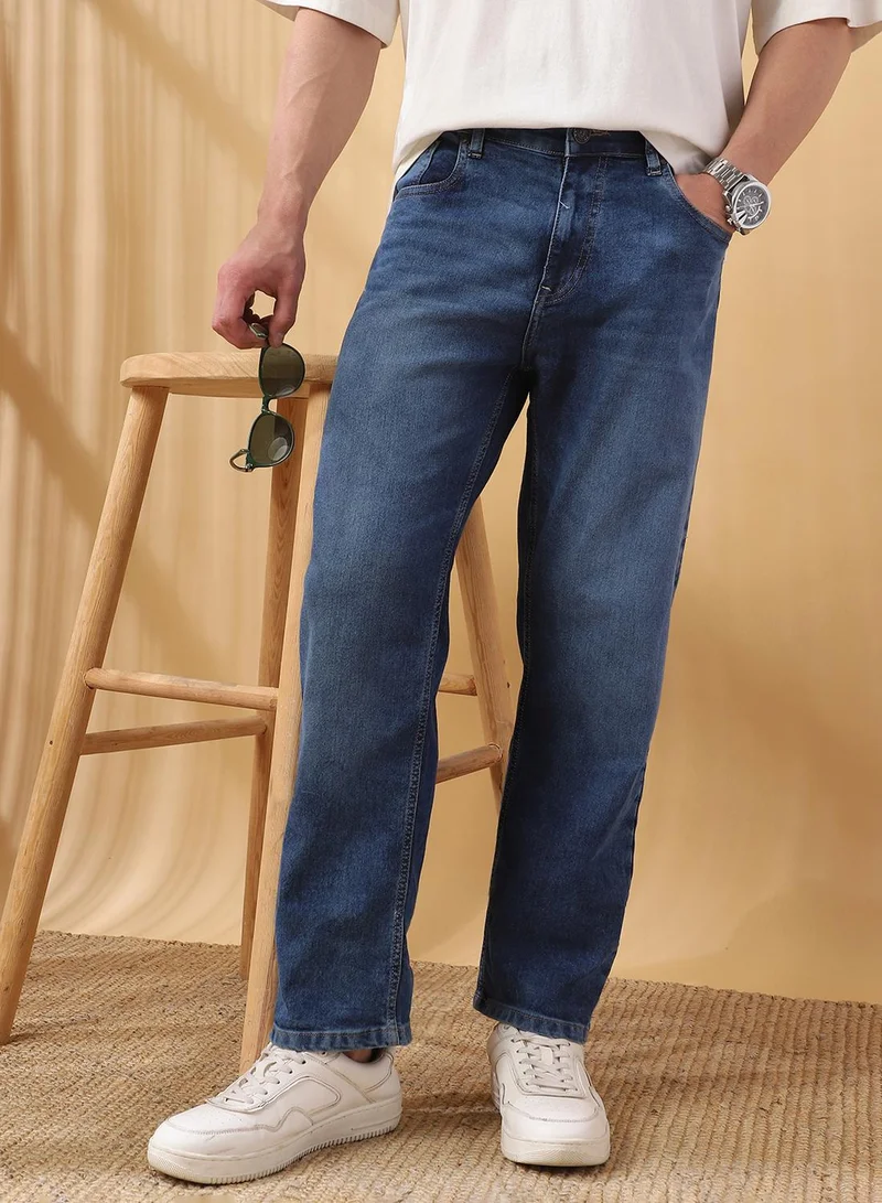 دينيس لينغو جينز رجالي قطن أزرق داكن مطاطي مغسول طويل مريح