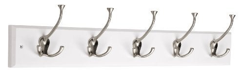 Liberty Hardware 129848 Wall Mounted Coat Rack with 5 Decorative Hooks, 27-Inch, Satin Nickel and White - Image 1