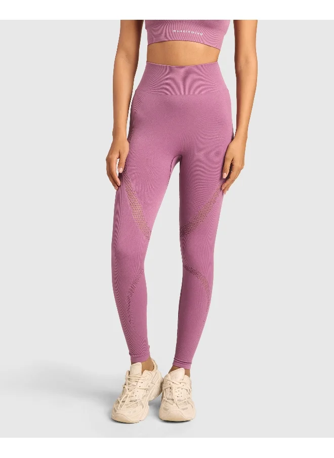 Musclemind Seamless Workout Full Length Leggings with Anti-Slip No Roll Down High Waist Band, Ribbed Panels for Glute Muscle Support, Anti-Odour, Anti-Microbial, Super Soft Breathable Mesh Fabric, All Day Comfort with Four-Way Stretch