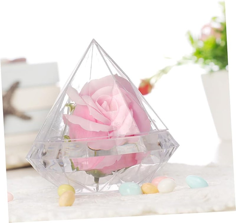 علب حلوى زفاف شفافة على شكل ماس 12 قطعة، صناديق هدايا حفلات متينة - Image 4