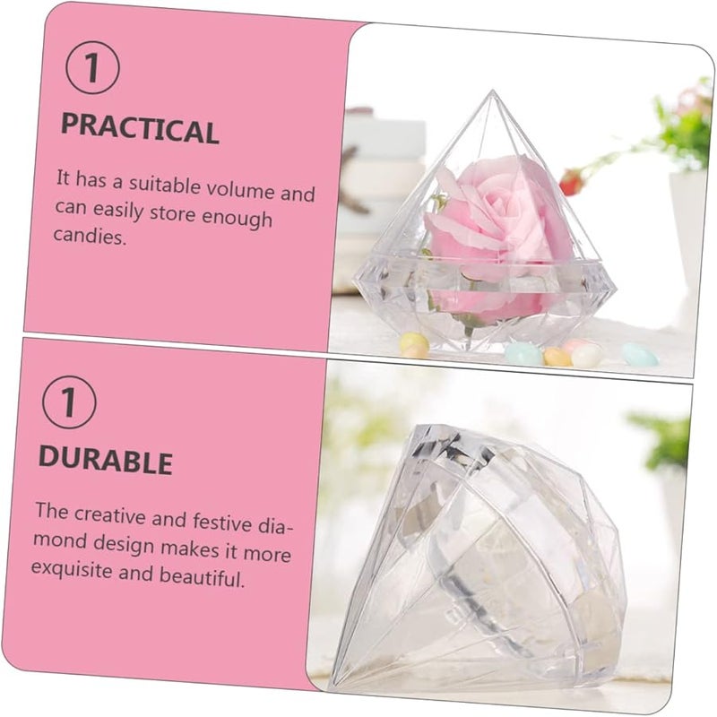 علب حلوى زفاف شفافة على شكل ماس 12 قطعة، صناديق هدايا حفلات متينة - Image 5