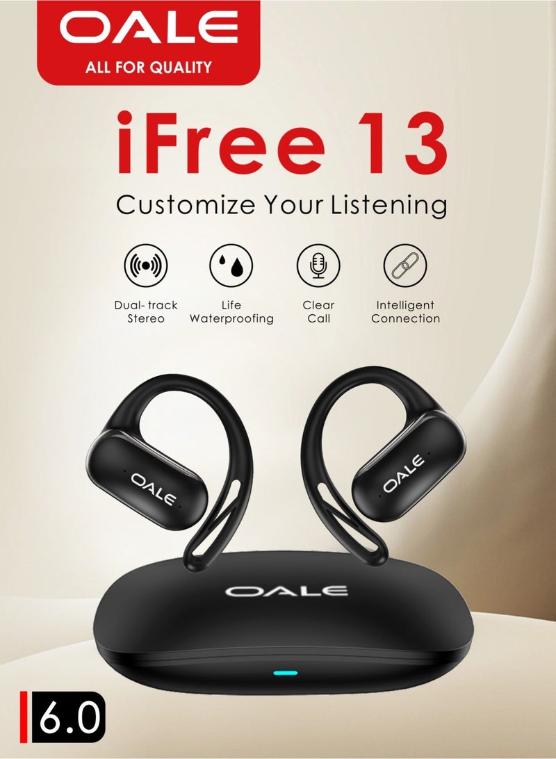 OALE iFree 13 TWS Earbuds, 35H Playtime, Dual-Track Stereo, Bluetooth 6.0, Clear Calls, Smart Connection, Water-Resistant | Black - Image 3