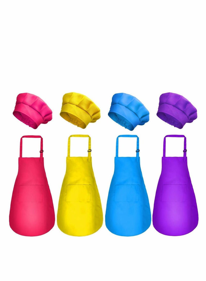 NIBEMINENT 4 Pieces Kids Apron Chef Hat Set-Boys Girls Aprons with Pockets for Kitchen Cooking Baking Painting - Image 1