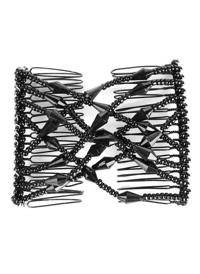 Brrnoo Women Girl Magic Easy Hair Beads Slide Stretchy Comb Clip Stretchable Hairpin Beads Hair Combs Magic Elastic Hair Clips Stretchy Hair Comb Double Clips For Women Girls Hair Accessory(Black) - Image 1