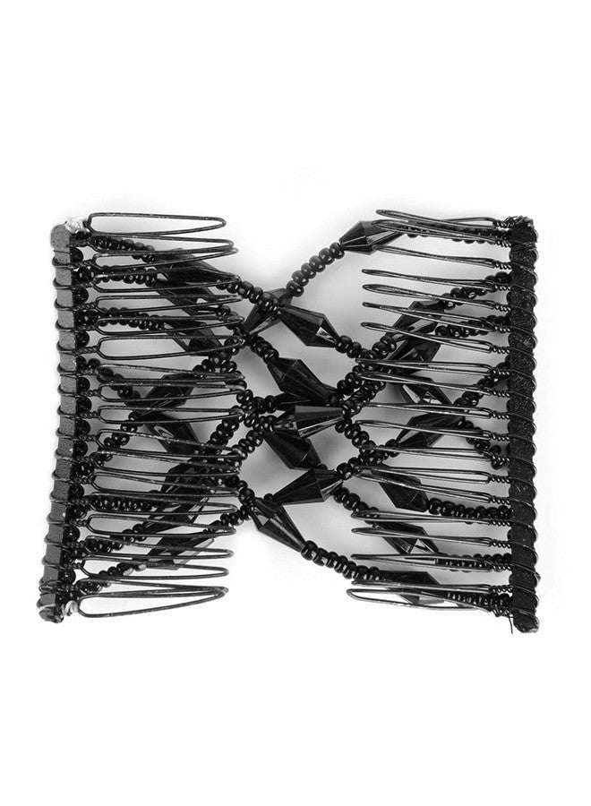 Brrnoo Women Girl Magic Easy Hair Beads Slide Stretchy Comb Clip Stretchable Hairpin Beads Hair Combs Magic Elastic Hair Clips Stretchy Hair Comb Double Clips For Women Girls Hair Accessory(Black) - Image 3