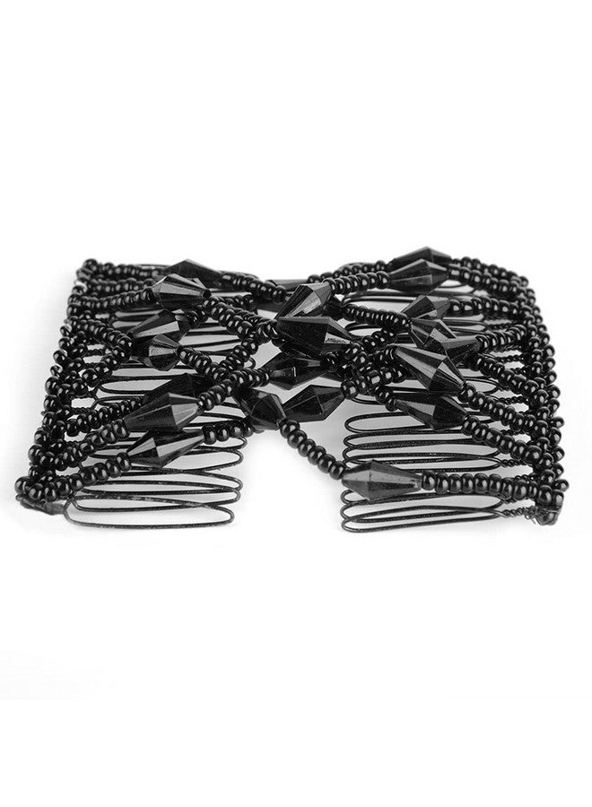 Brrnoo Women Girl Magic Easy Hair Beads Slide Stretchy Comb Clip Stretchable Hairpin Beads Hair Combs Magic Elastic Hair Clips Stretchy Hair Comb Double Clips For Women Girls Hair Accessory(Black) - Image 5