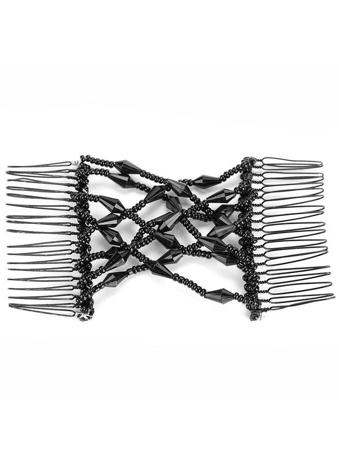 Brrnoo Women Girl Magic Easy Hair Beads Slide Stretchy Comb Clip Stretchable Hairpin Beads Hair Combs Magic Elastic Hair Clips Stretchy Hair Comb Double Clips For Women Girls Hair Accessory(Black) - Image 2
