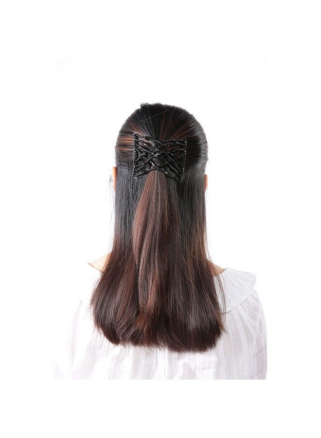 Brrnoo Women Girl Magic Easy Hair Beads Slide Stretchy Comb Clip Stretchable Hairpin Beads Hair Combs Magic Elastic Hair Clips Stretchy Hair Comb Double Clips For Women Girls Hair Accessory(Black) - Image 4
