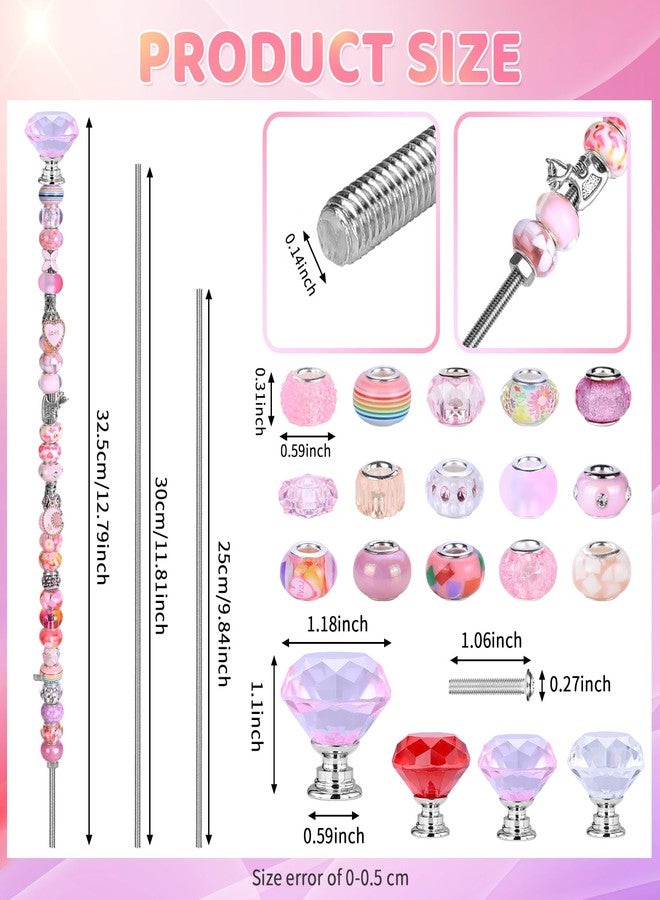 AIPRIDY DIY Fairy Wand Garden Beads Stakes Wands Kit, Scheme European Beads Crystal Diamond Tops and 12 or 10 Inch Threaded Rods,Stainless Steel Stakes with Diamond Toppe (Pink+Rose+Red+White) - Image 2