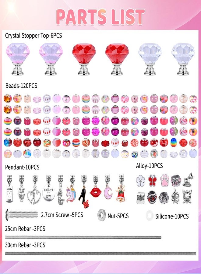 AIPRIDY DIY Fairy Wand Garden Beads Stakes Wands Kit, Scheme European Beads Crystal Diamond Tops and 12 or 10 Inch Threaded Rods,Stainless Steel Stakes with Diamond Toppe (Pink+Rose+Red+White) - Image 3