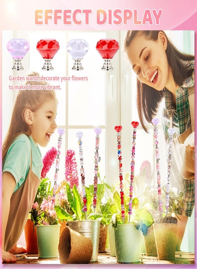 AIPRIDY DIY Fairy Wand Garden Beads Stakes Wands Kit, Scheme European Beads Crystal Diamond Tops and 12 or 10 Inch Threaded Rods,Stainless Steel Stakes with Diamond Toppe (Pink+Rose+Red+White) - Image 4