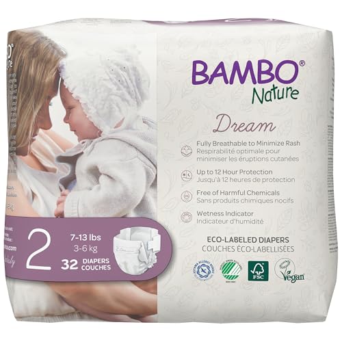 BAMBO NATURE حفاضات بامبو ناتشر المضادة للحساسية للأطفال، حفاضات مستدامة مع علامة بيئية، حماية معززة ضد التسرب، خالية تمامًا من الكلور، صديقة للبشرة، وامتصاص فائق - الحجم 2 (32 قطعة) - Image 1