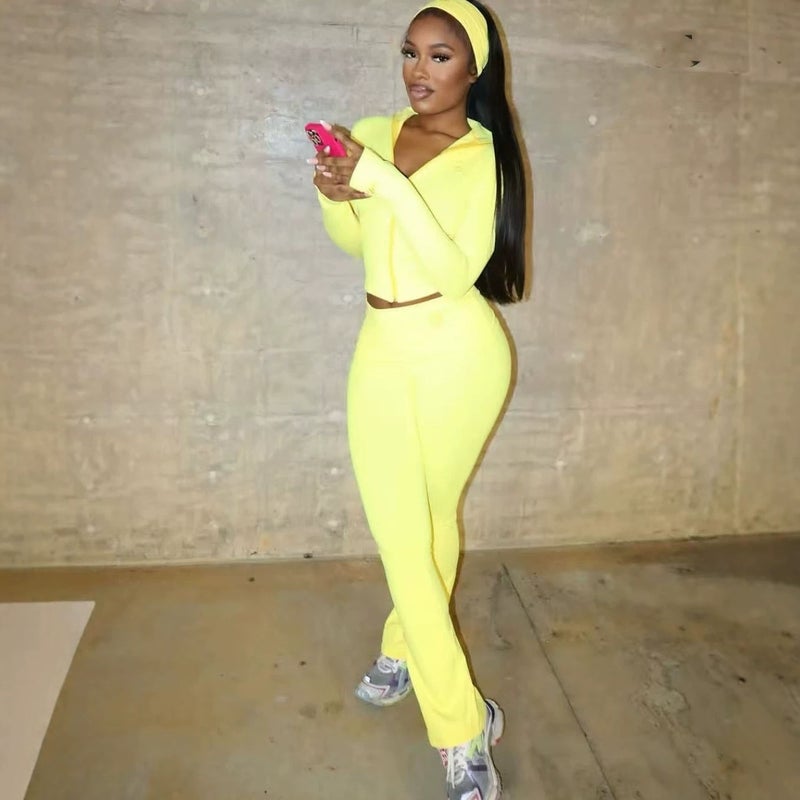 Women's Stand Collar Zip-Up Long Sleeve Top, Pants & Headband 3-Piece Tracksuit Set - Image 3