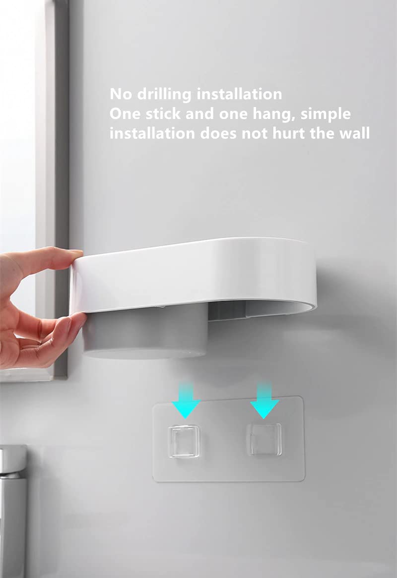 SKOFRI Hair Dryer Holder No Drilling Hair Dryer Holder Wall Mount Self Adhesive Hair Dryer Stand Station with ABS Storage Boxes and Cable Tidy Hair Dryer Rack Styling Tool Organizer - Image 4