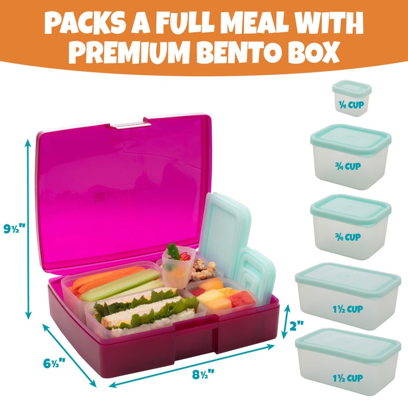 Bentology Bento Lunch Box Set w/ 5 Inner Removable Containers, Leak Proof, Food Prep & Snack Packing Compartments - Stackable, Microwave Safe Nesting Containers w Lids, Easy to Clean & Store - Image 3