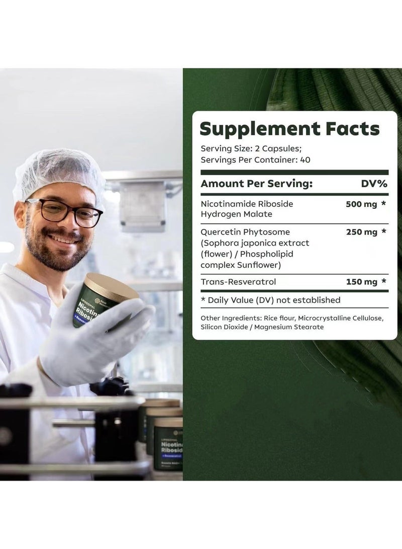NAD High Purity NAD Supplement True NAD Plus Supplement Resveratrol for Anti-Aging, Energy, Focus DNA Repair and Boost NAD+ for Cellular Energy Metabolism 80 Capsules/Bag - Image 2