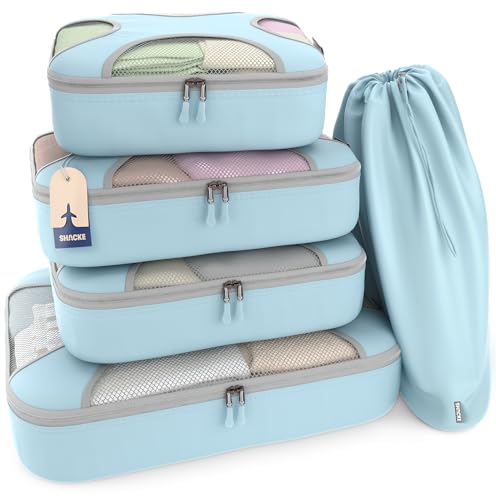 Shacke Packing Cubes for Travel 5 Set Premium Luggage Organizer Bags Versatile Travel Organizer for Women and Men Optimized Packing Bags Travel Essentials Sky Blue - Image 1