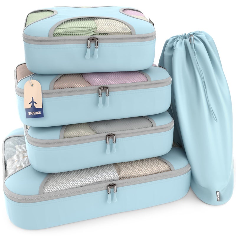 Shacke Packing Cubes for Travel 5 Set Premium Luggage Organizer Bags Versatile Travel Organizer for Women and Men Optimized Packing Bags Travel Essentials Sky Blue - Image 2