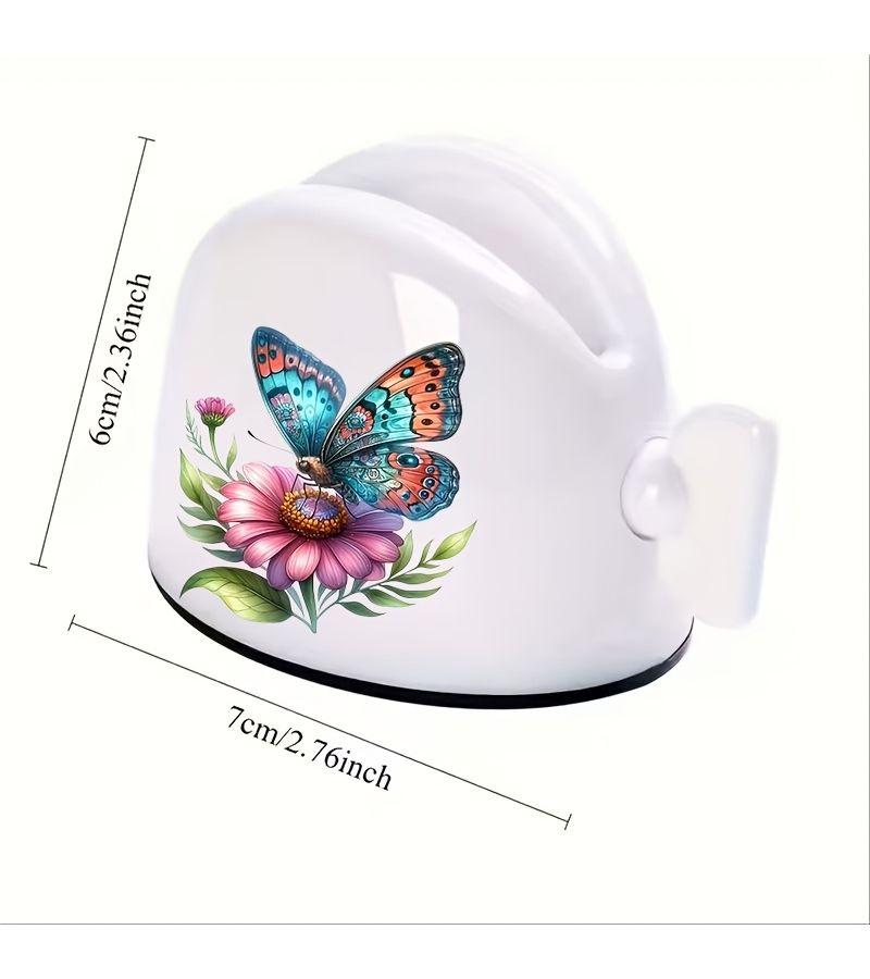 1pc Manual Toothpaste Dispenser No Waste Easy Squeeze Design Butterfly Flying Over Flowers Pattern Print Bathroom Organization For Toothpaste And Hair Dye - Image 2