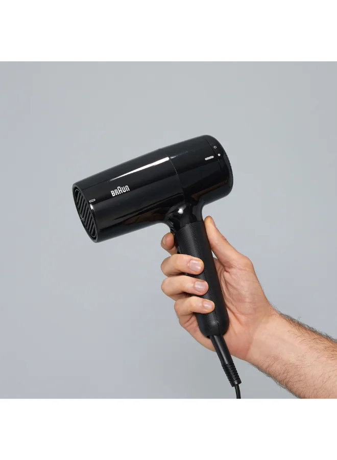 BRAUN Hair Dryer Hd2.2 Light Weight, Fast Performance And Shine, 2200 Watts, 3 Heat Mode Plus Cool Shot Brhd225Sde - Ion Black.