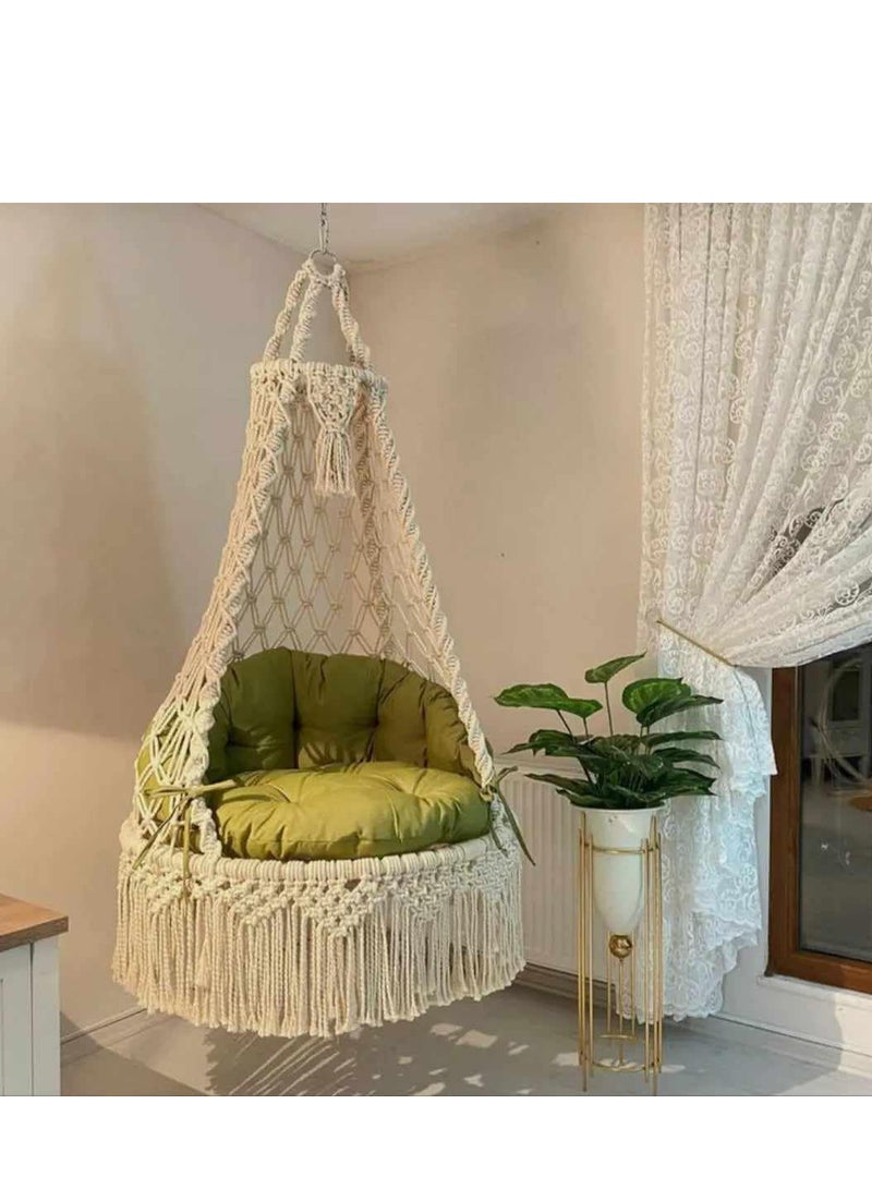 مرجيحة مكرمية معلقة ملكية وسادات زيتي