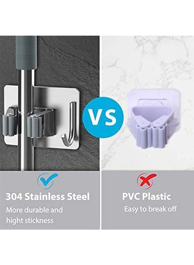 304 Stainless Steel Mop Holder, Mop Broom Organizer Wall Mounted Heavy Duty with Hooks Hanger, Mop Broom Organizer for Bathroom, Office, Kitchen, Closet, Garage, Silver, 4 Pcs ﻿  - Image 4