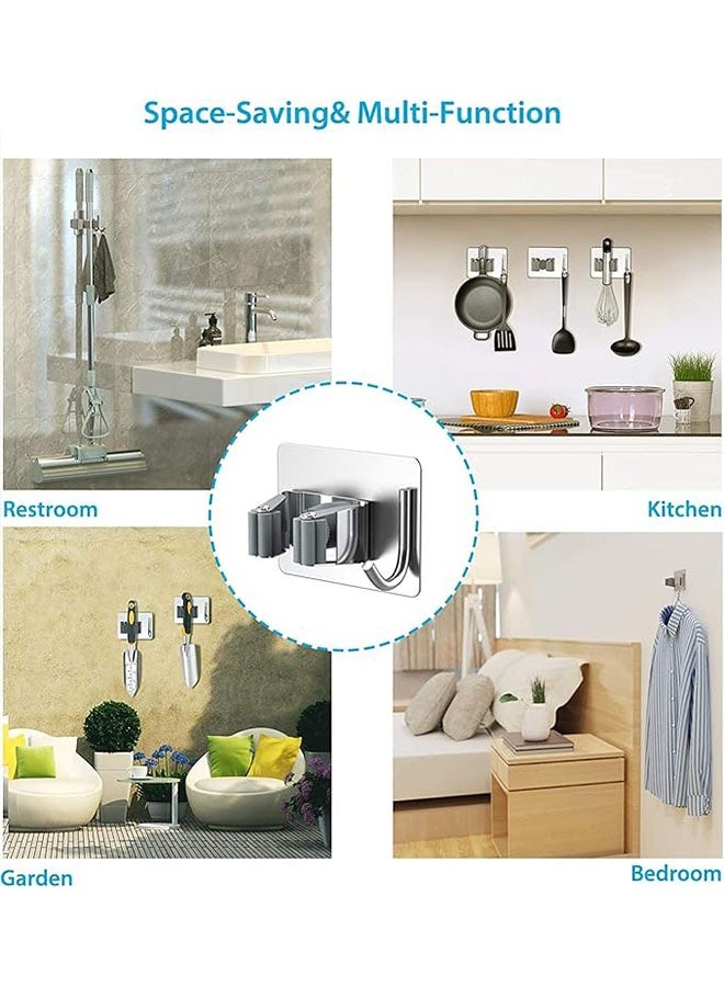 304 Stainless Steel Mop Holder, Mop Broom Organizer Wall Mounted Heavy Duty with Hooks Hanger, Mop Broom Organizer for Bathroom, Office, Kitchen, Closet, Garage, Silver, 4 Pcs ﻿  - Image 5