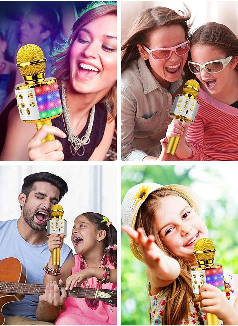 JOLLITY LLC - Karaoke Microphone Bluetooth for Children Dance LED Lights Wireless Portable with Speaker Recording for Adults and Children Compatible with Android iOS PC Golden - Image 1