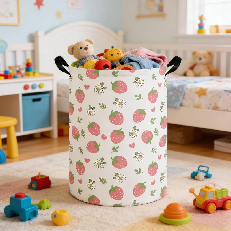 FXOCSHE Baby Laundry hamper,Kids Laundry Basket,Baby Nursery Hamper,Waterproof foldable laundry basket for boys and girls,toy storage box,Kid Room Decor(Strawberry daisy) - Image 2