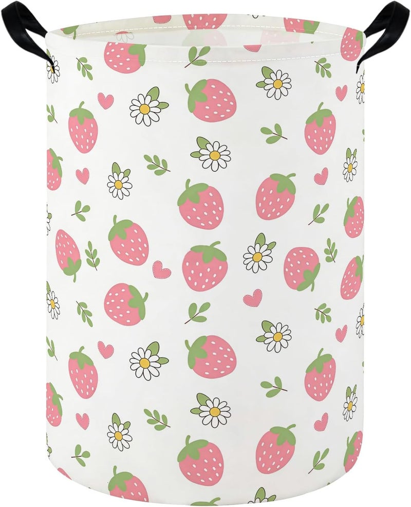 FXOCSHE Baby Laundry hamper,Kids Laundry Basket,Baby Nursery Hamper,Waterproof foldable laundry basket for boys and girls,toy storage box,Kid Room Decor(Strawberry daisy) - Image 1