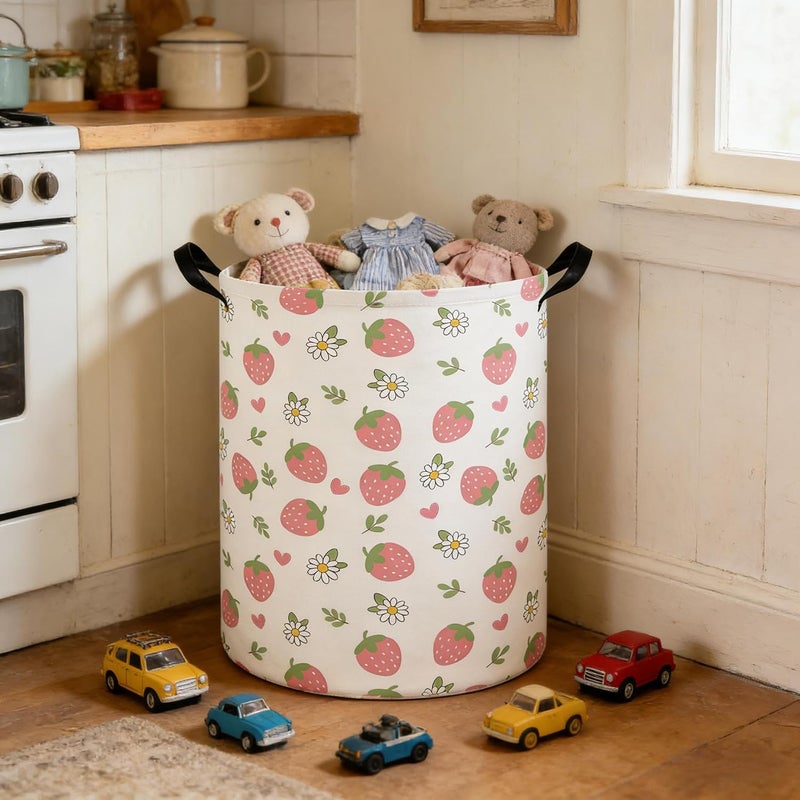 FXOCSHE Baby Laundry hamper,Kids Laundry Basket,Baby Nursery Hamper,Waterproof foldable laundry basket for boys and girls,toy storage box,Kid Room Decor(Strawberry daisy) - Image 4