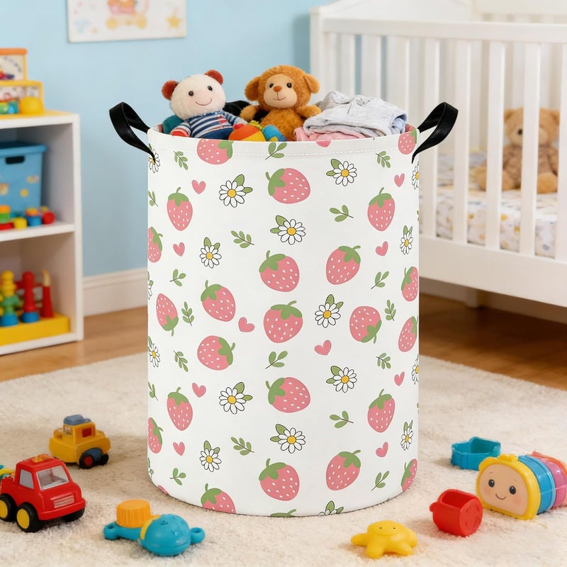 FXOCSHE Baby Laundry hamper,Kids Laundry Basket,Baby Nursery Hamper,Waterproof foldable laundry basket for boys and girls,toy storage box,Kid Room Decor(Strawberry daisy) - Image 5