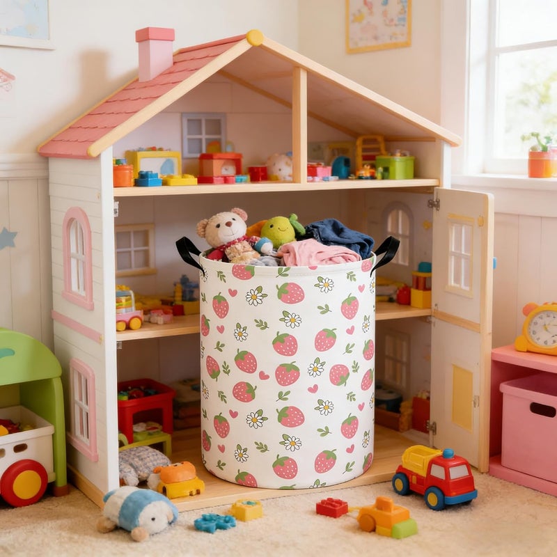 FXOCSHE Baby Laundry hamper,Kids Laundry Basket,Baby Nursery Hamper,Waterproof foldable laundry basket for boys and girls,toy storage box,Kid Room Decor(Strawberry daisy) - Image 3