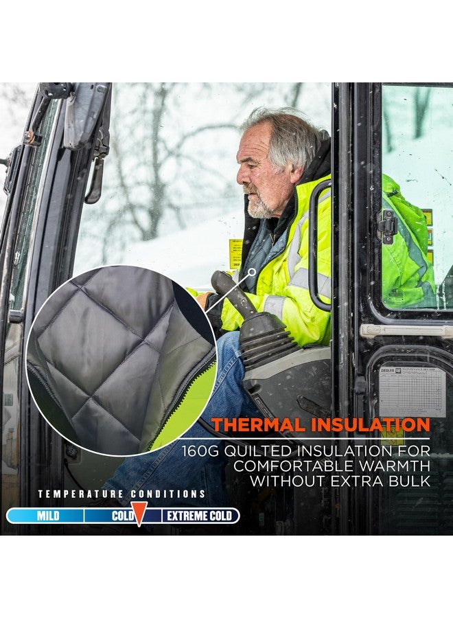 Ergodyne Unisex Adult Hi Vis Safety GloWear 8377 Type R Class 3 Lime Quilted Bomber Jacket, Small, Lime, Small US - Image 3