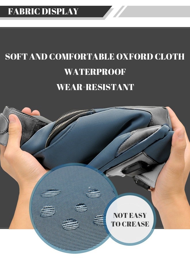 roaiss 2-Piece Waterproof Chest Bag and Fashion Long Wallet Set Crossbody Shoulder Backpack with USB Charging Port for Short Business Trips and Travel Blue/Grey  - Image 3