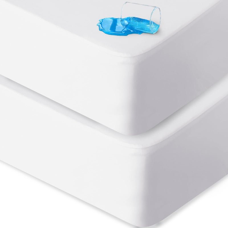 Biloban Crib Sheets Waterproof 2 Pack Crib Mattress Protector Toddler Fitted Crib Sheet Neutral Ultra Soft Breathable Toddler Bed Sheets for Boys and Girls White